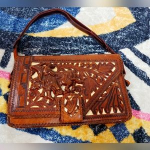 Mexican Handmade Tooled Leather Matador Purse Leatherworking Handicraft Folk Art